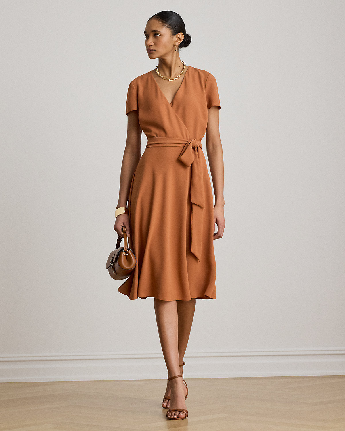 Belted Georgette Surplice Dress