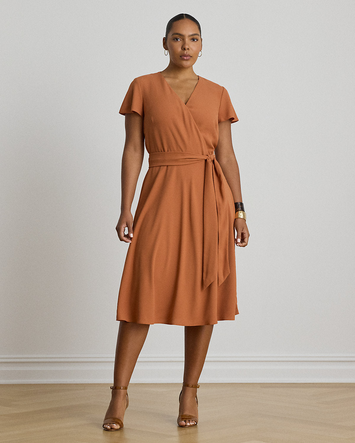 Belted Georgette Surplice Dress