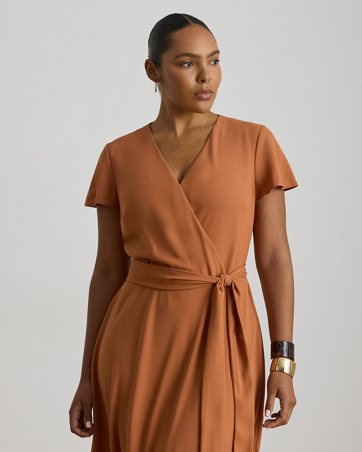 Belted Georgette Surplice Dress