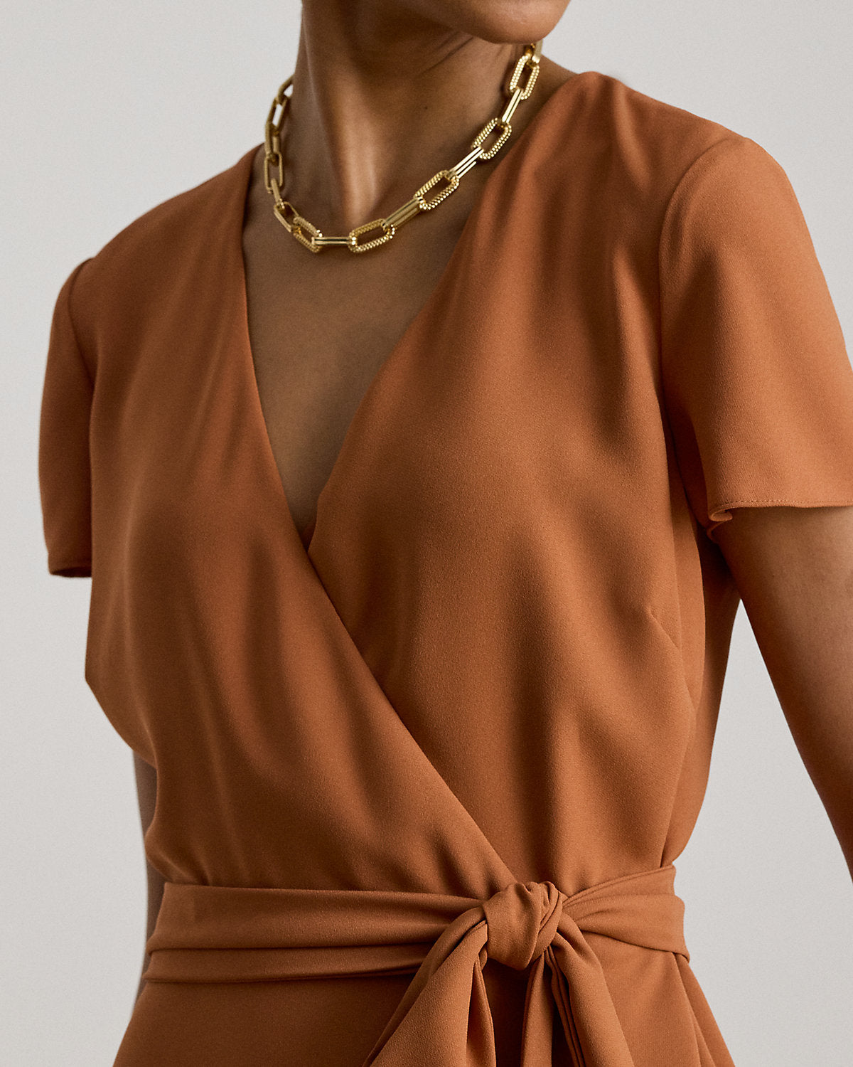 Belted Georgette Surplice Dress