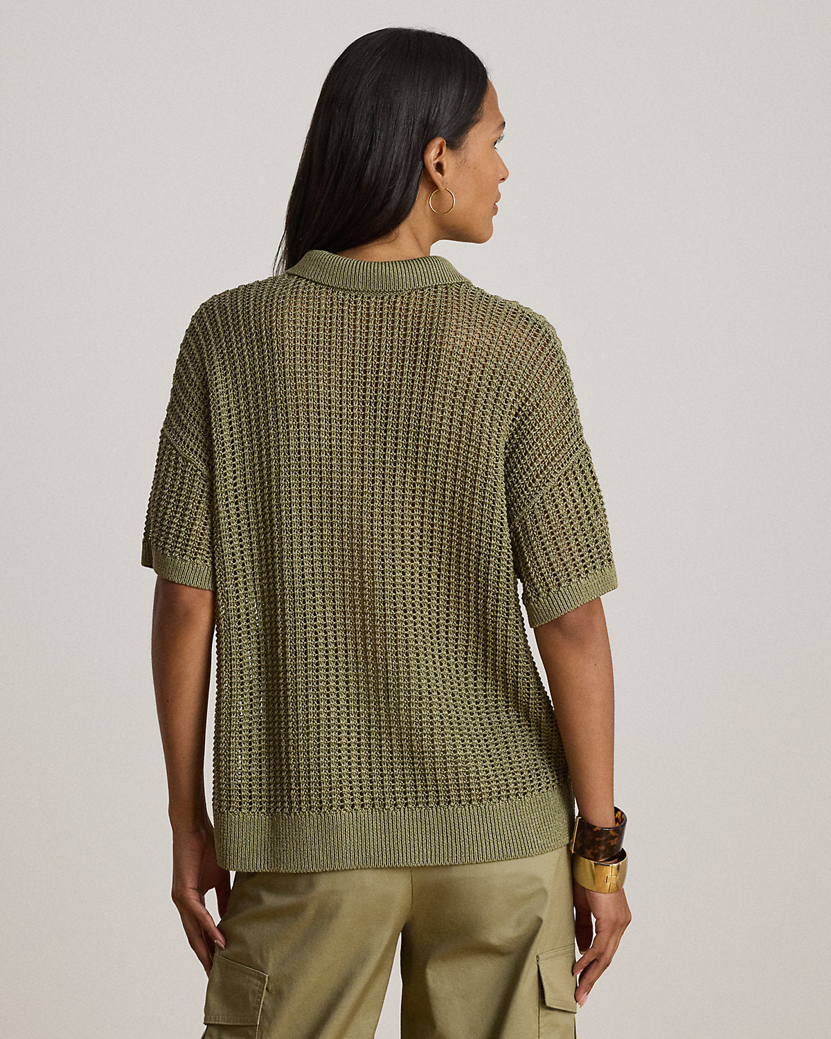 Linen-Blend Mesh Short-Sleeve Sweater