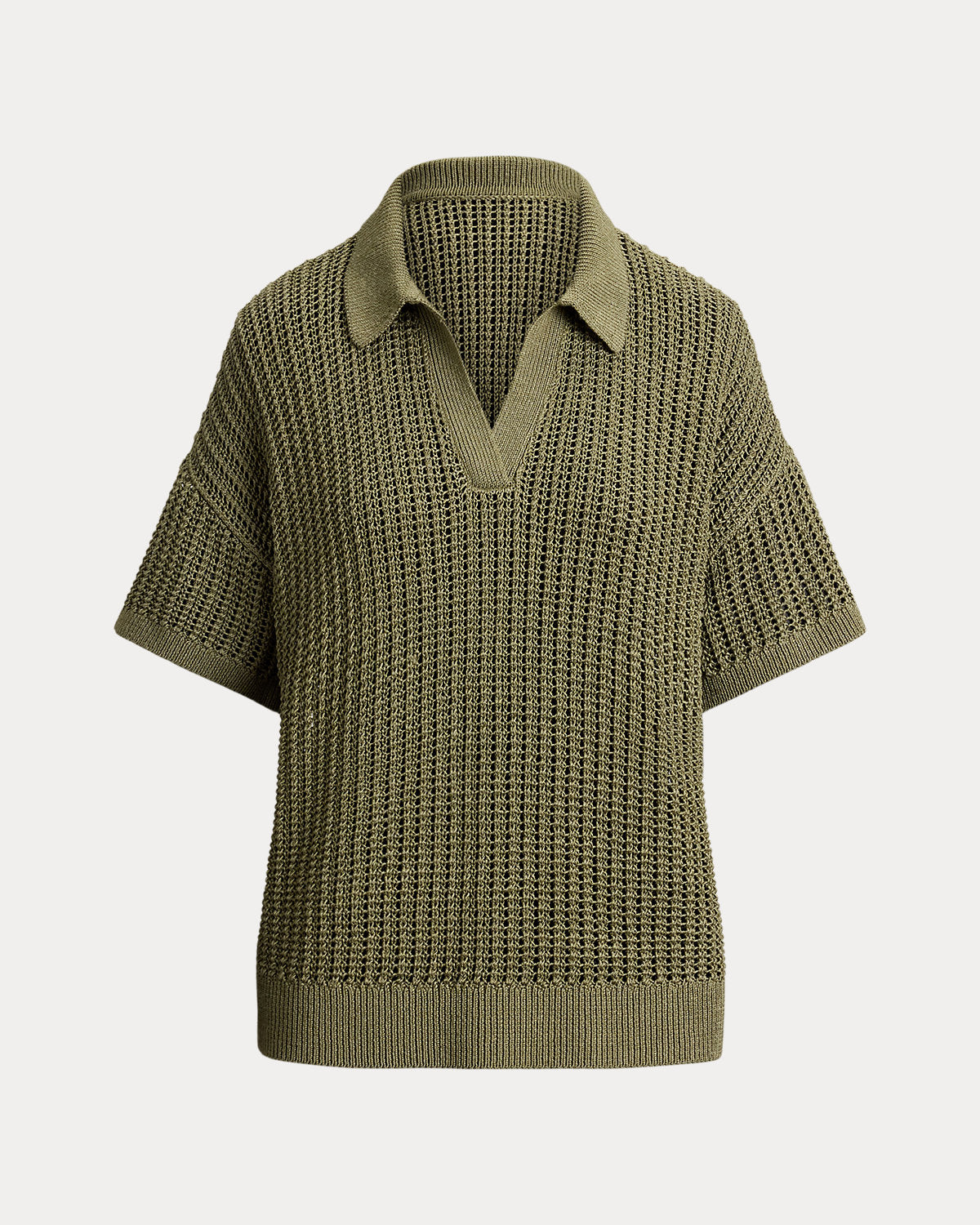 Linen-Blend Mesh Short-Sleeve Sweater
