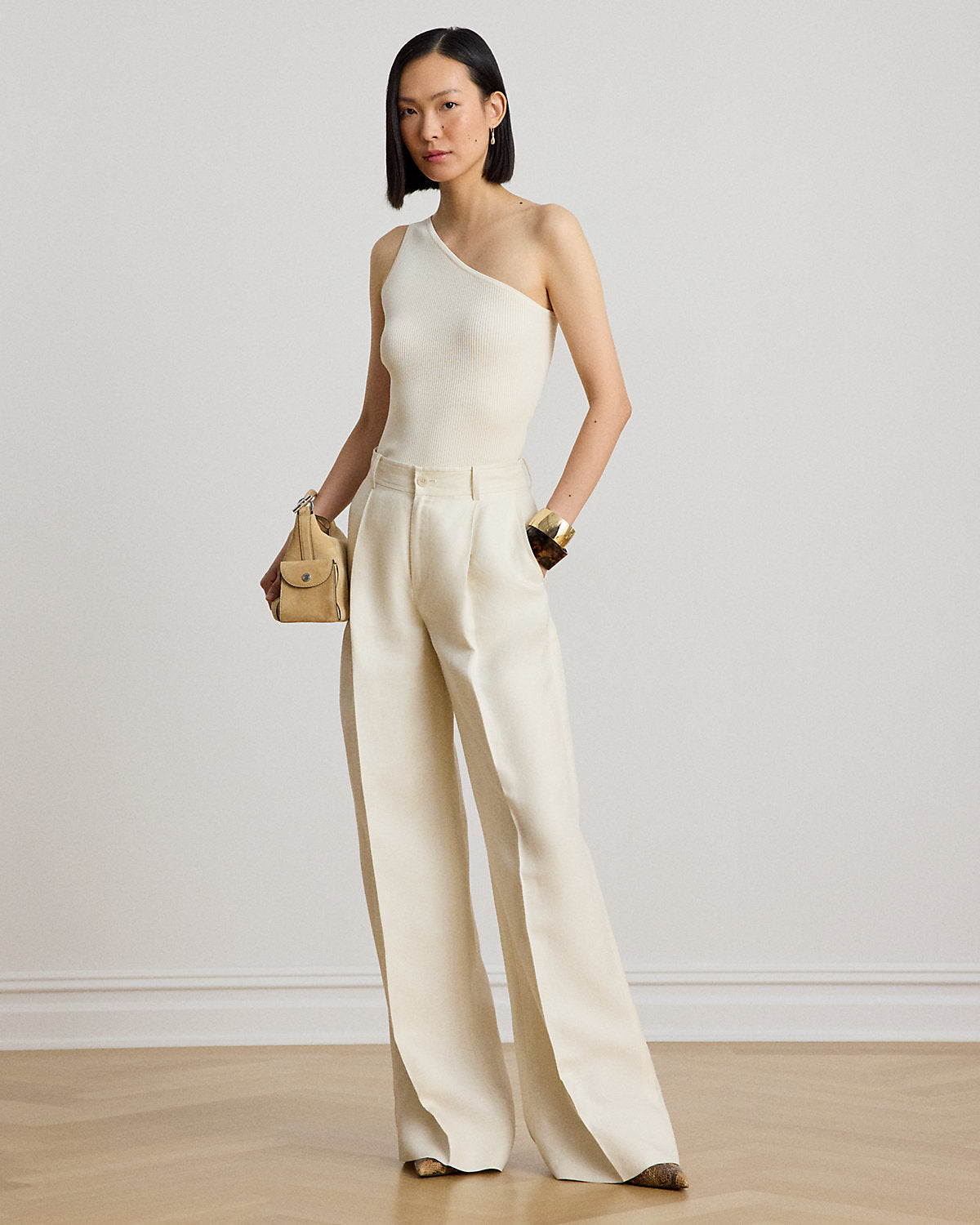 Rib-Knit One-Shoulder Sweater