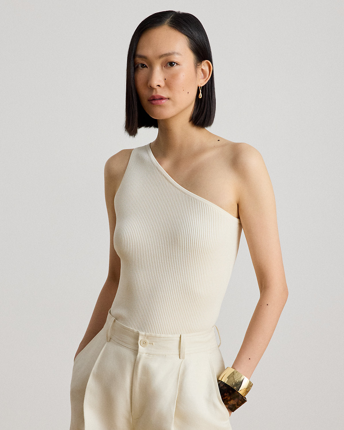 Rib-Knit One-Shoulder Sweater