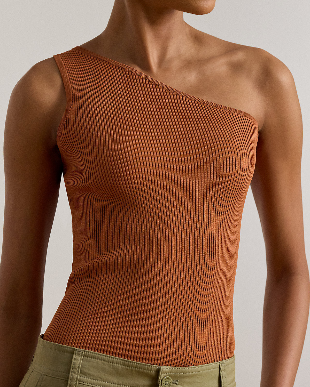 Rib-Knit One-Shoulder Sweater