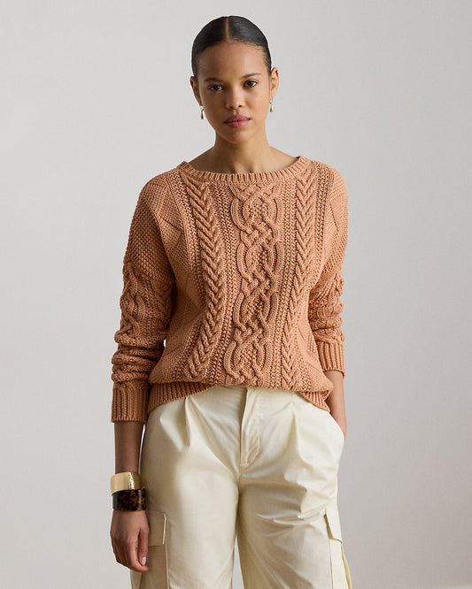 Cable-Knit Cotton Boatneck Sweater