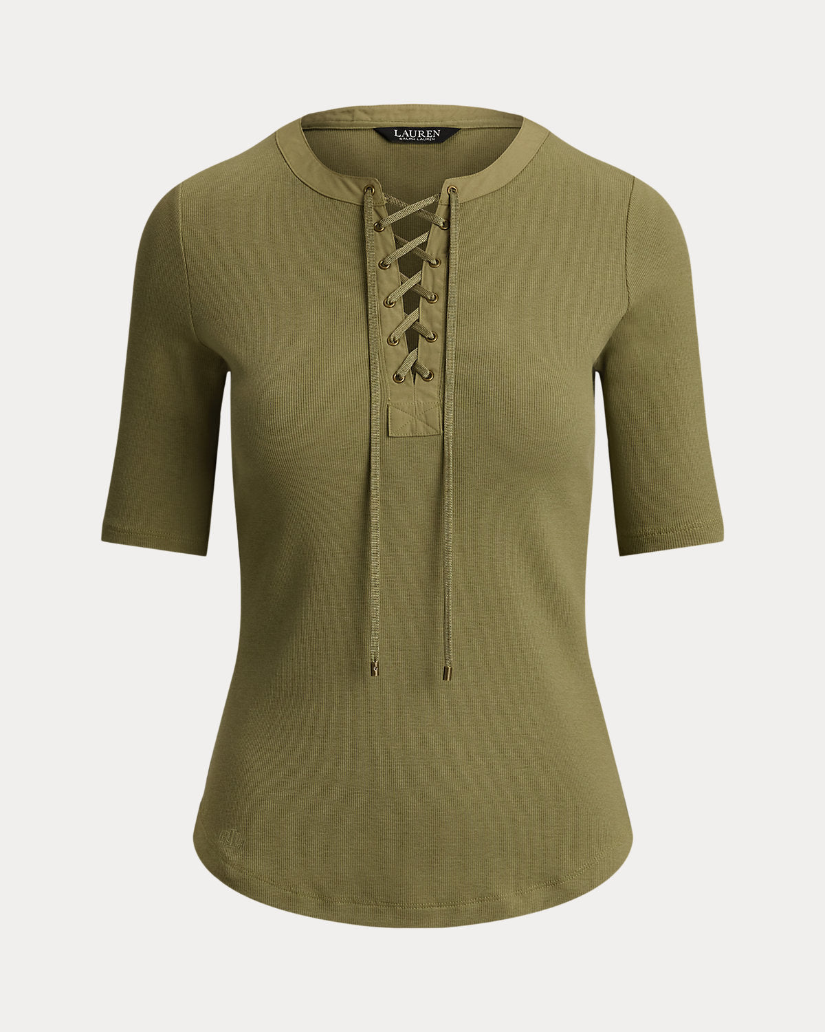 Lace-Up Ribbed Elbow-Sleeve Tee