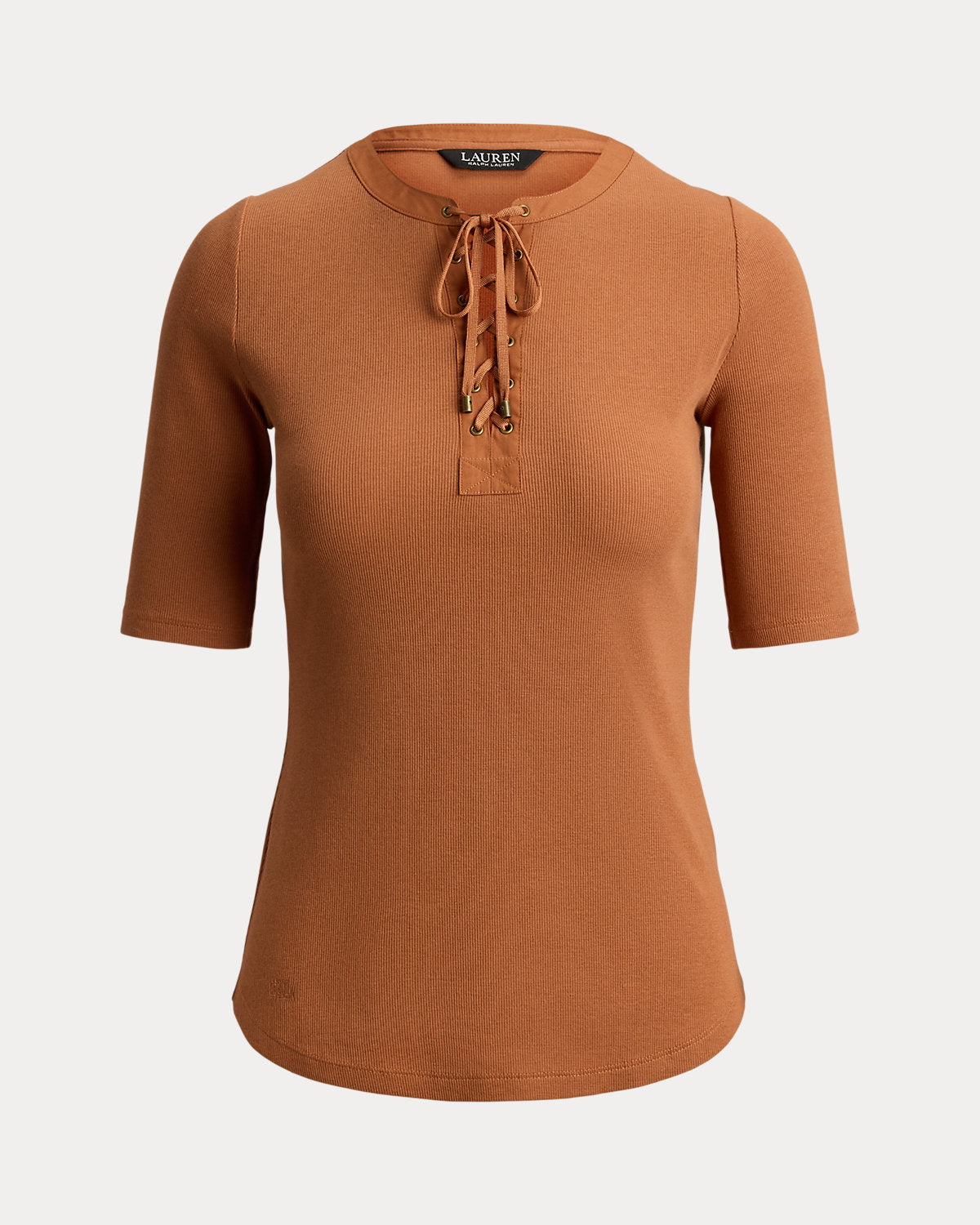 Lace-Up Ribbed Elbow-Sleeve Tee