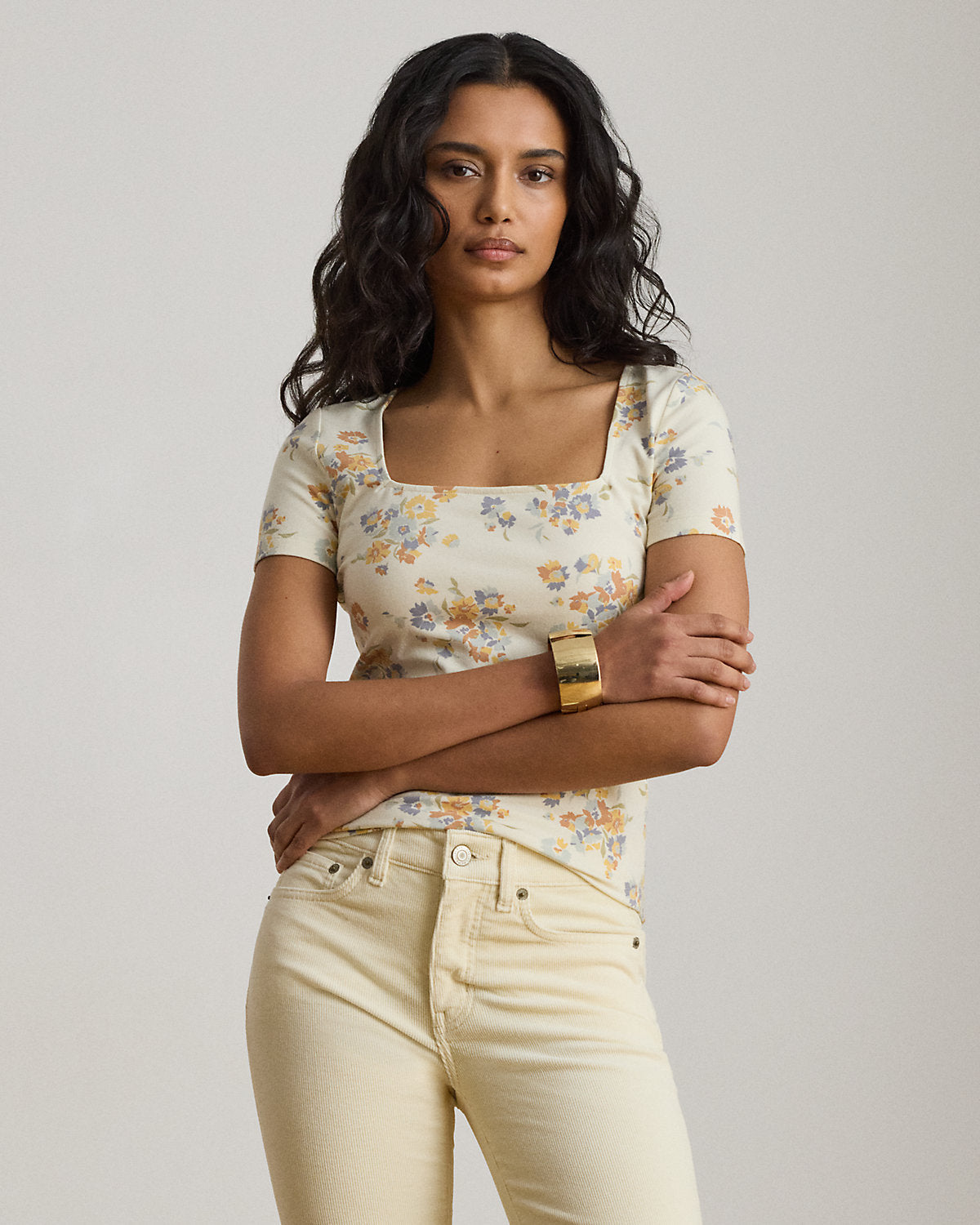 Floral Cotton Jersey Square-Neck Top