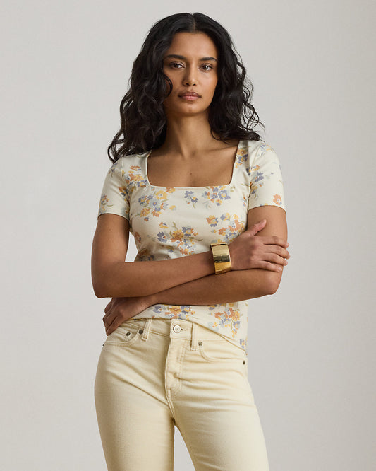 Floral Cotton Jersey Square-Neck Top