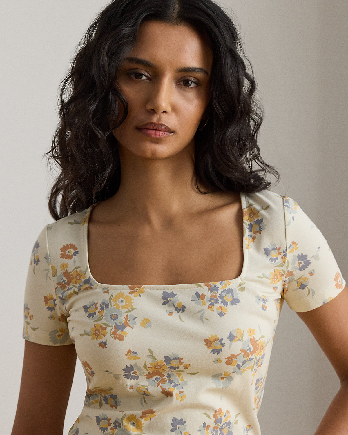 Floral Cotton Jersey Square-Neck Top