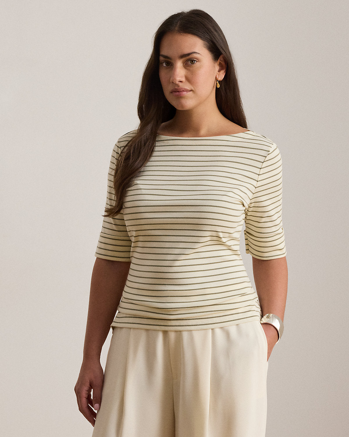 Striped Stretch Cotton Boatneck Tee