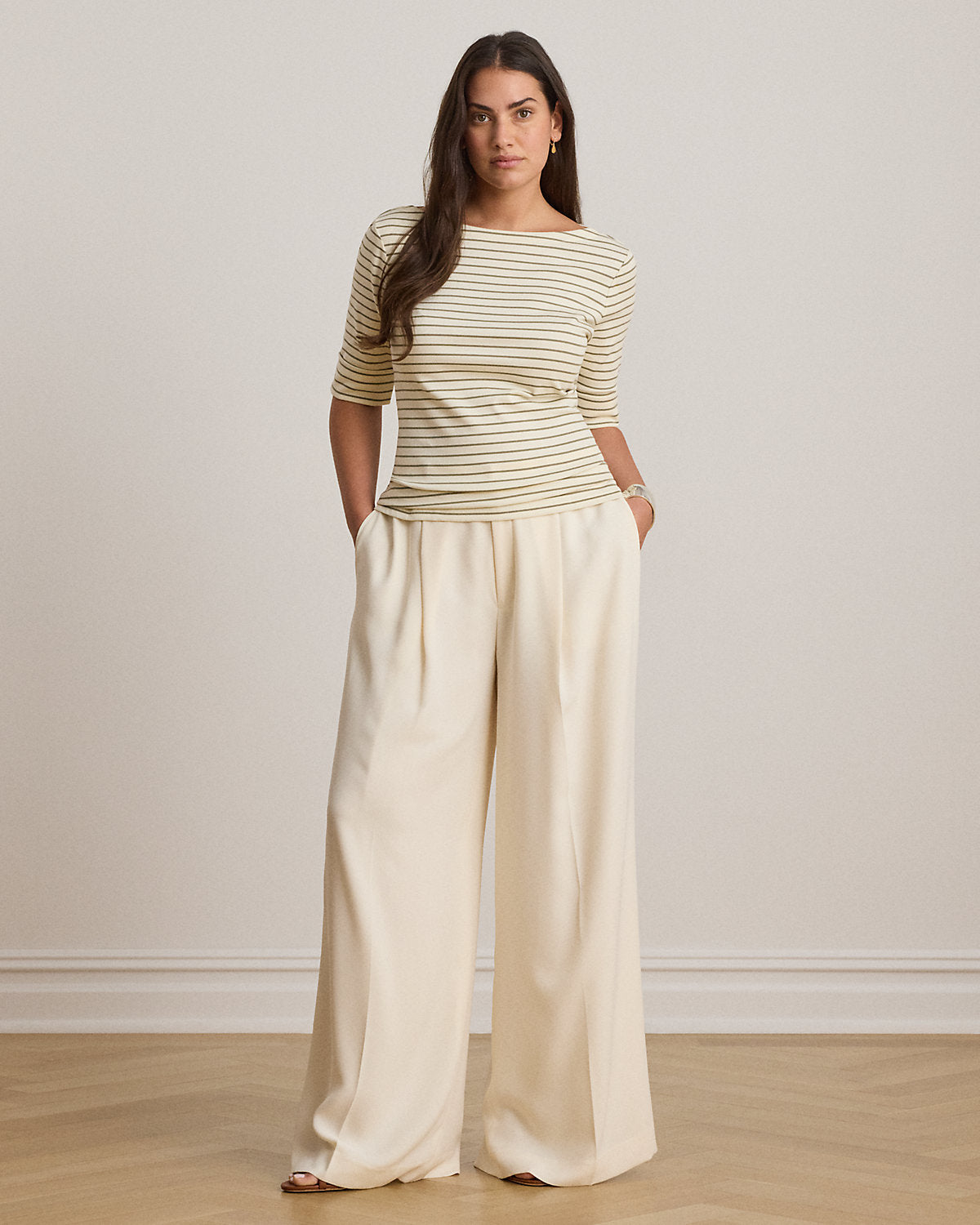 Striped Stretch Cotton Boatneck Tee