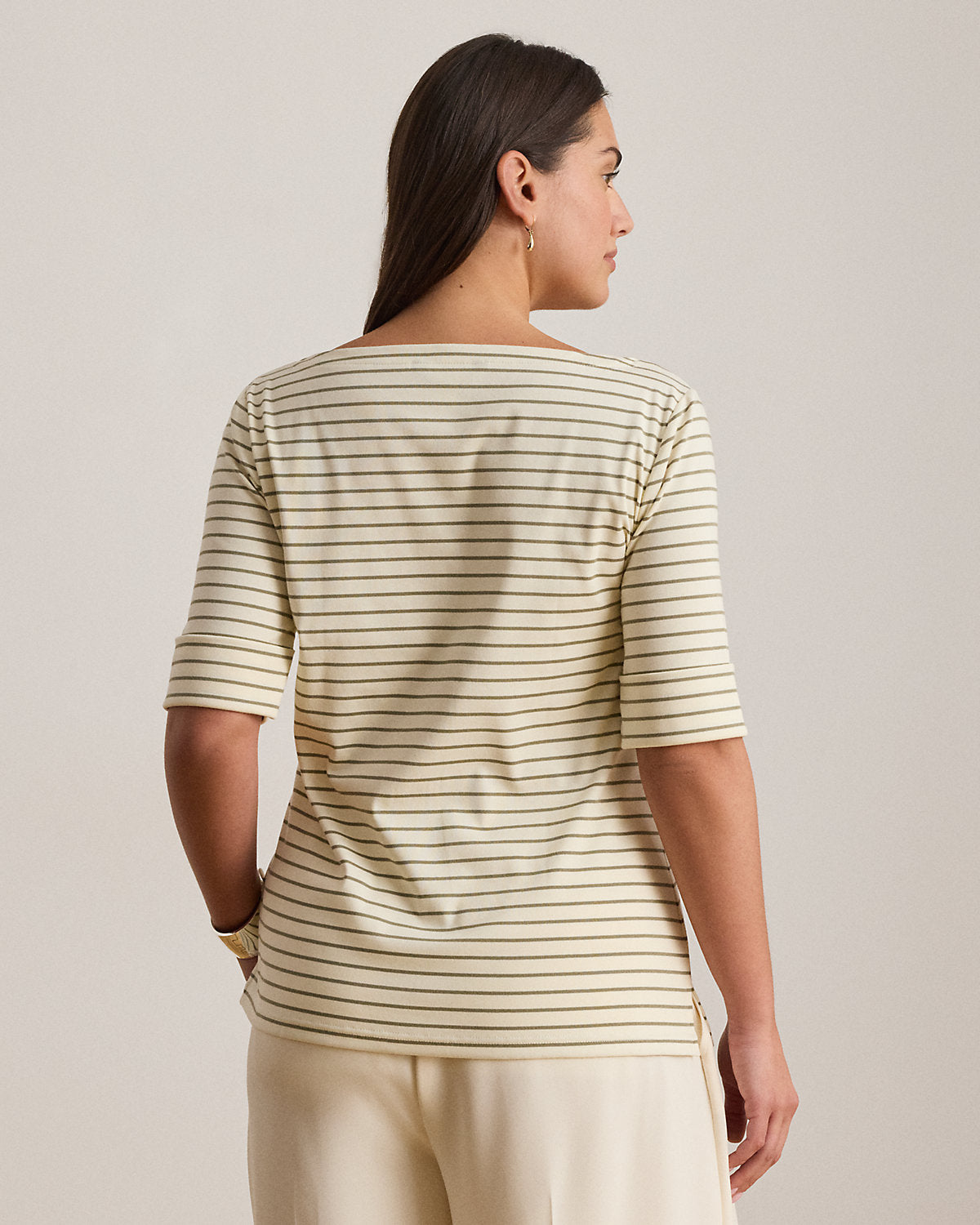 Striped Stretch Cotton Boatneck Tee