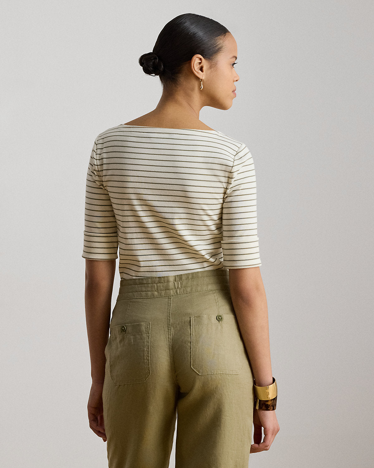 Striped Stretch Cotton Boatneck Tee