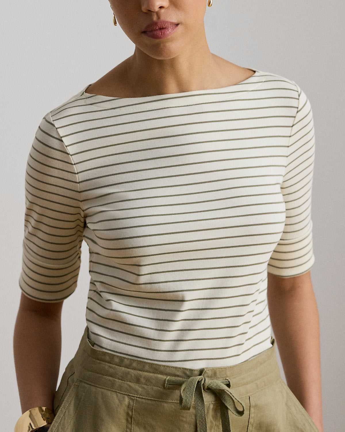 Striped Stretch Cotton Boatneck Tee