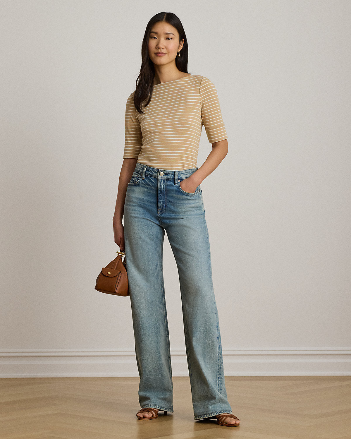 Striped Stretch Cotton Boatneck Tee