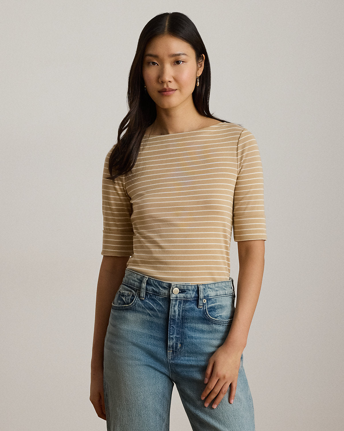 Striped Stretch Cotton Boatneck Tee