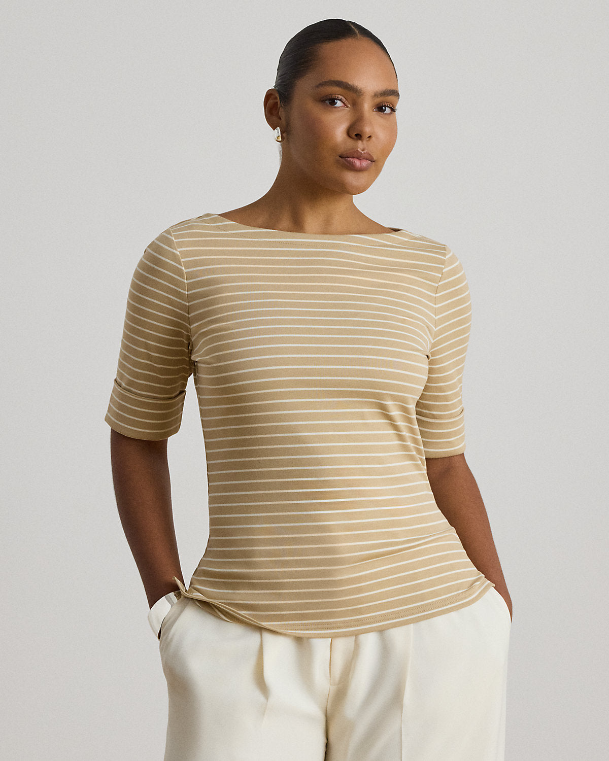 Striped Stretch Cotton Boatneck Tee
