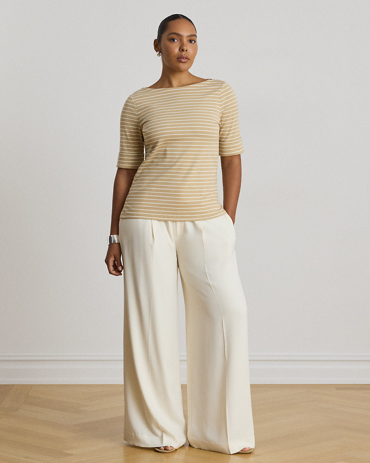 Striped Stretch Cotton Boatneck Tee