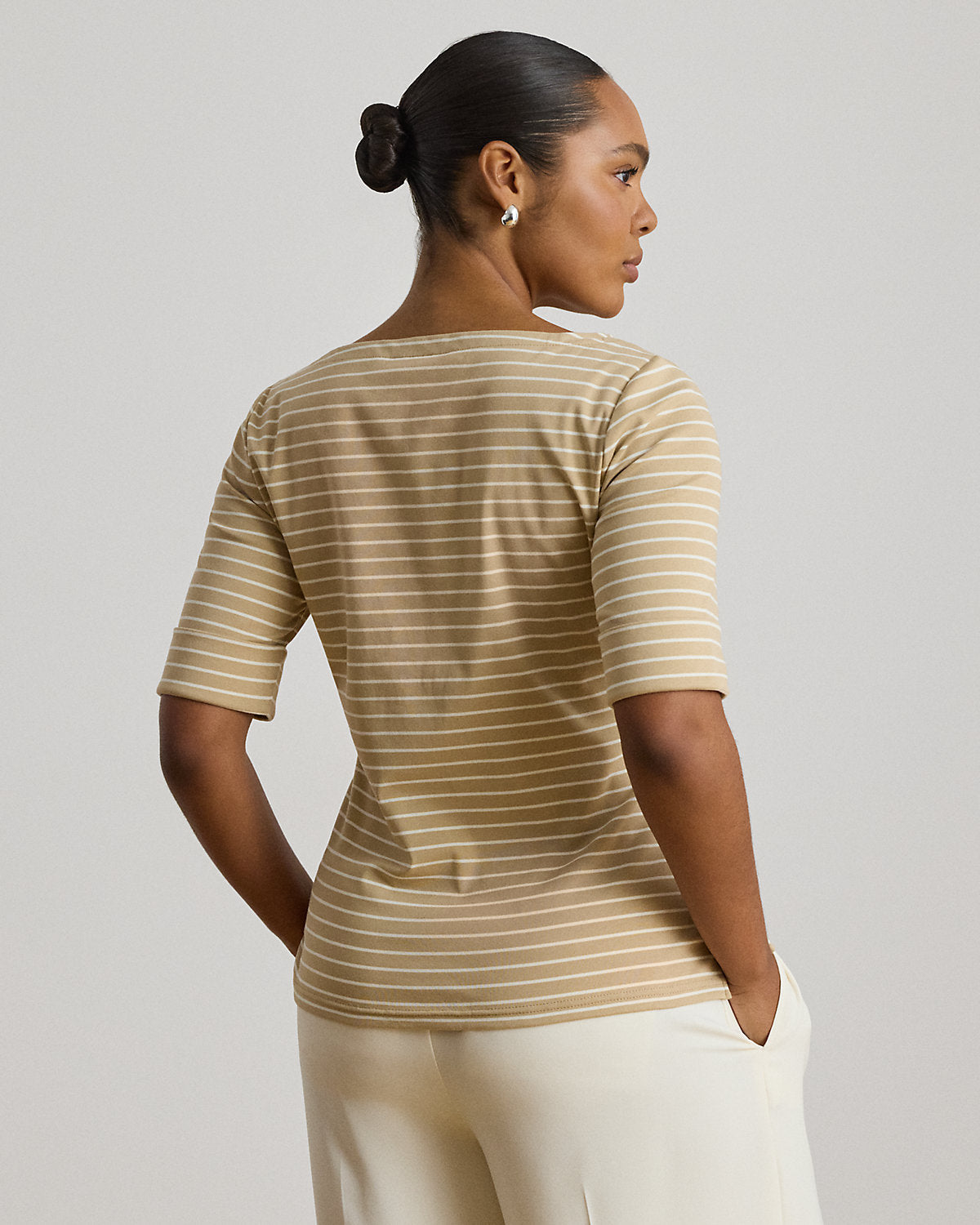 Striped Stretch Cotton Boatneck Tee