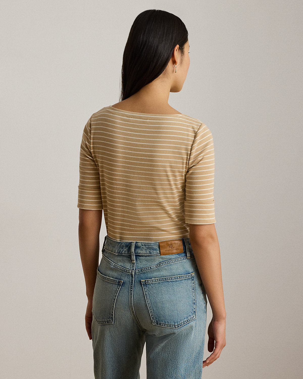 Striped Stretch Cotton Boatneck Tee