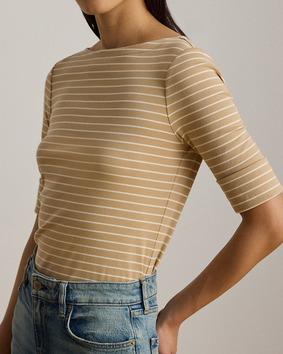 Striped Stretch Cotton Boatneck Tee