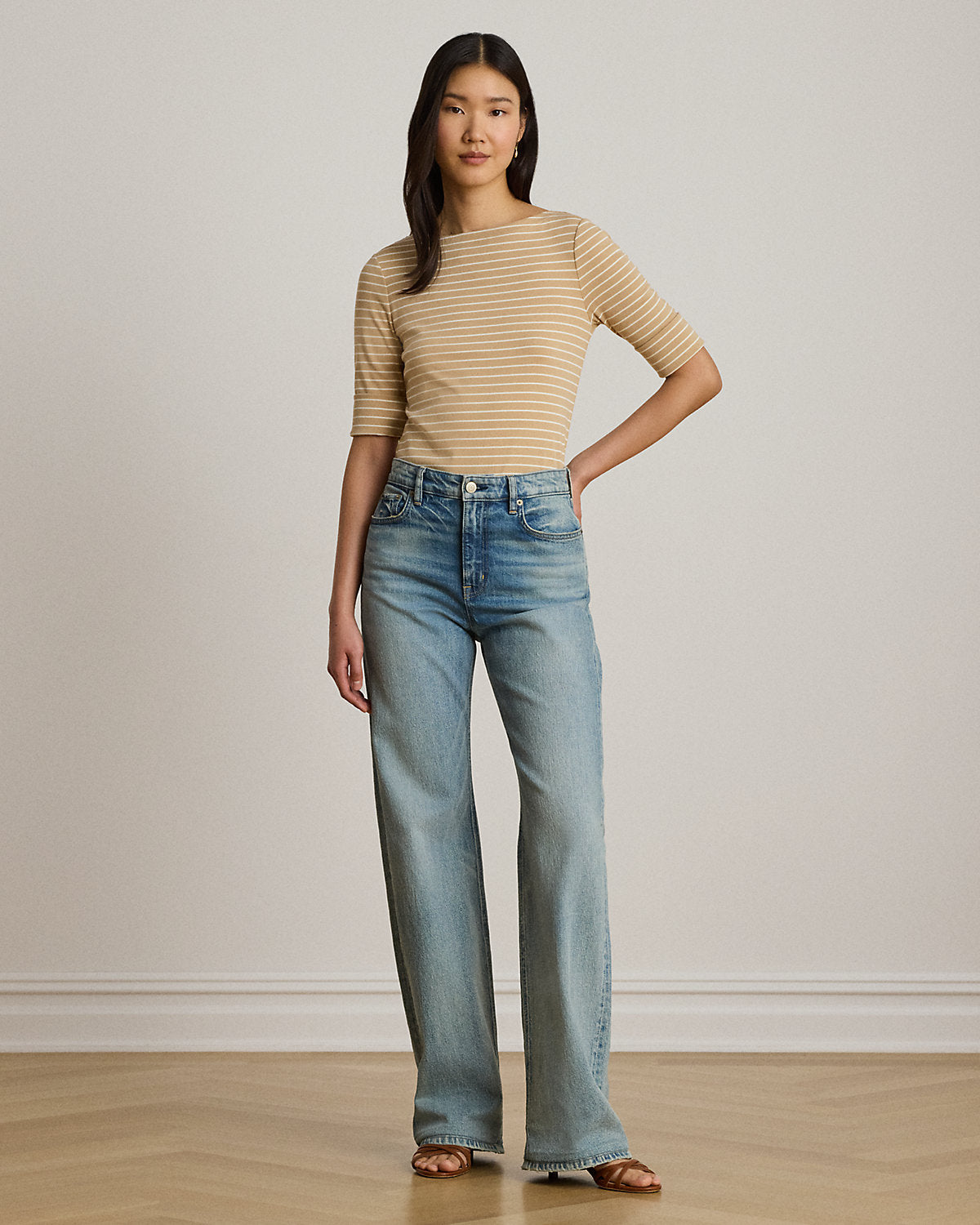 Striped Stretch Cotton Boatneck Tee