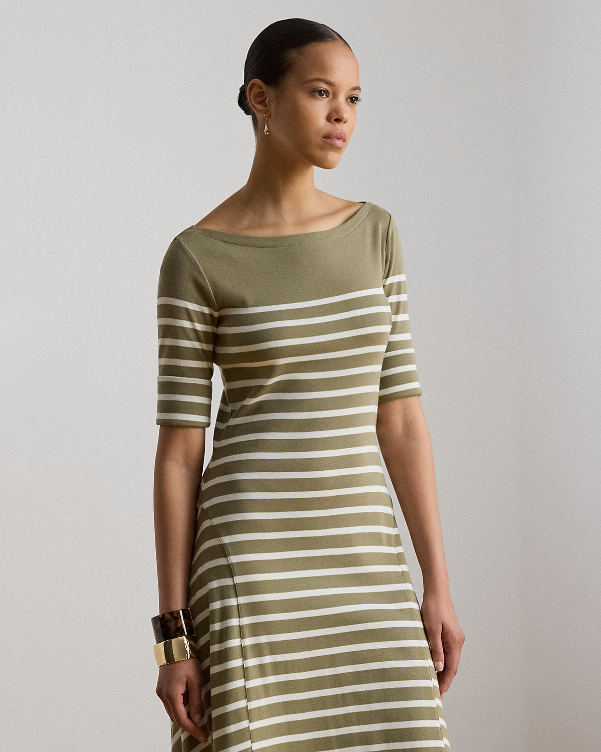 Breton-Stripe Cotton Ribbed Midi Dress