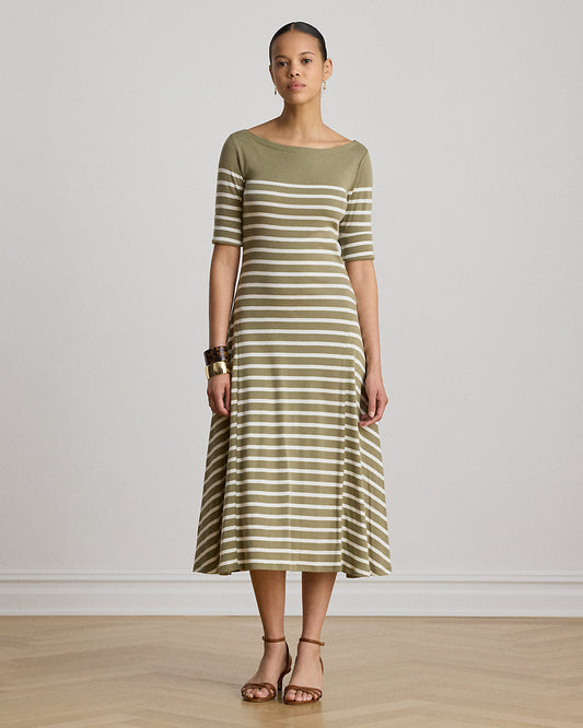 Breton-Stripe Cotton Ribbed Midi Dress