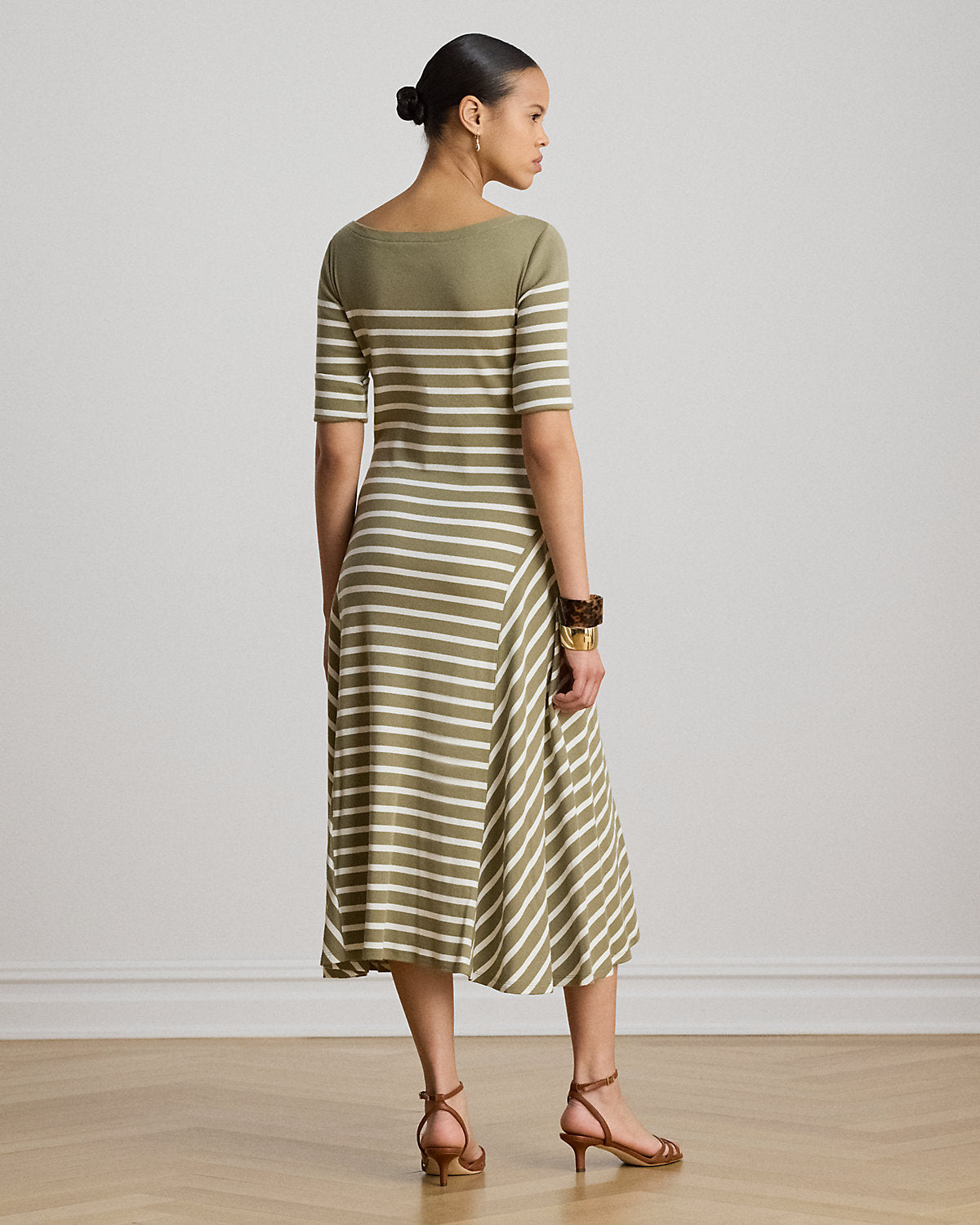 Breton-Stripe Cotton Ribbed Midi Dress