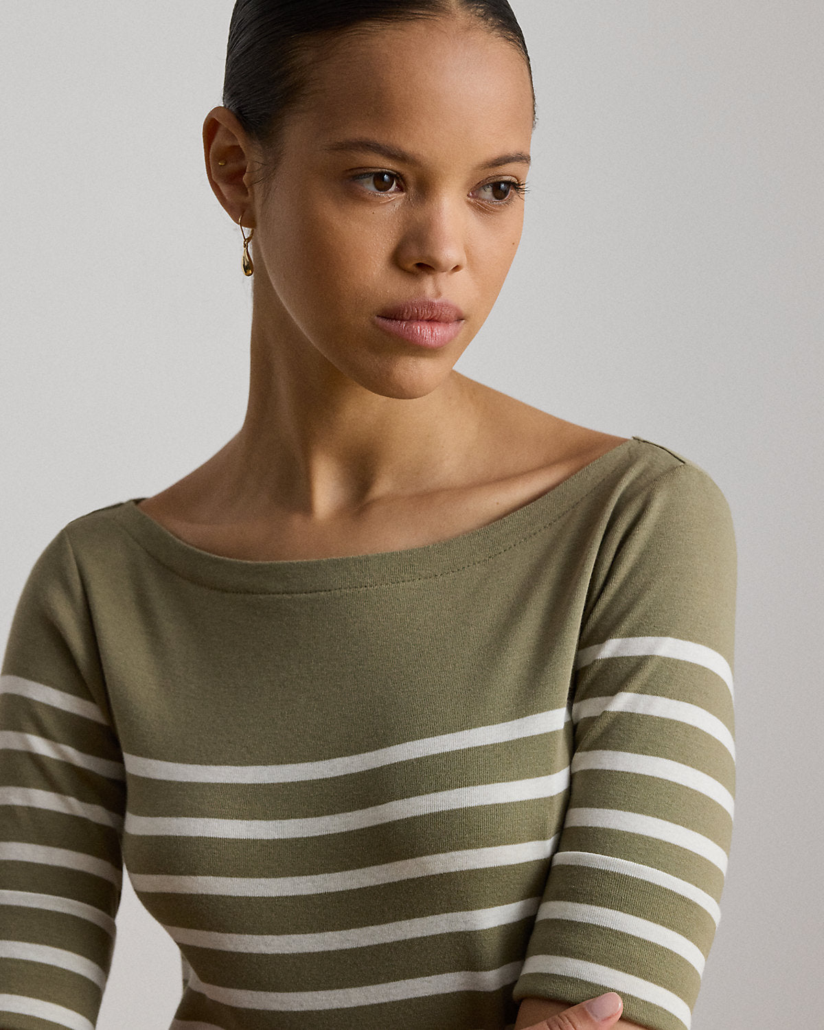 Breton-Stripe Cotton Ribbed Midi Dress