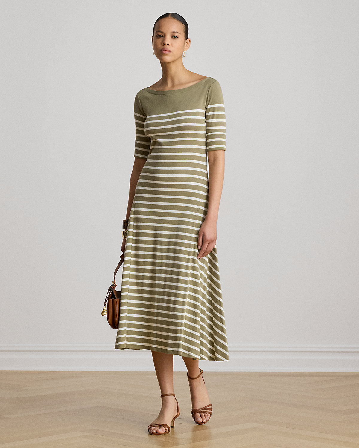 Breton-Stripe Cotton Ribbed Midi Dress