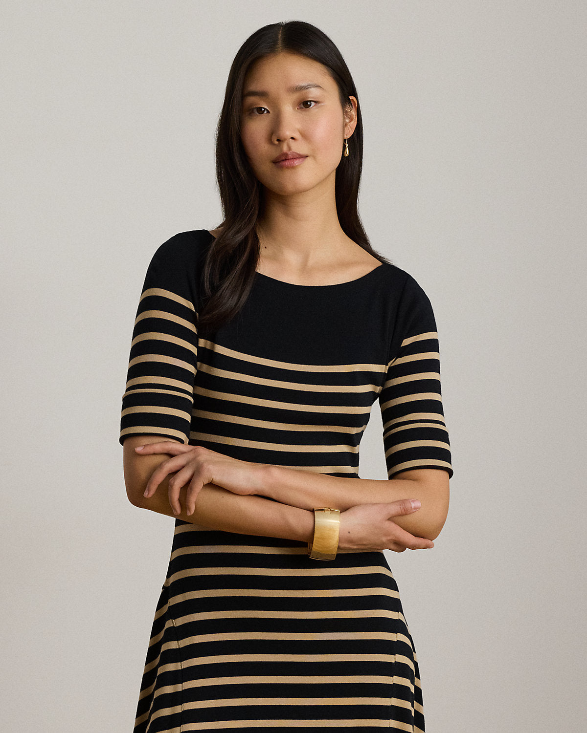 Breton-Stripe Cotton Ribbed Midi Dress