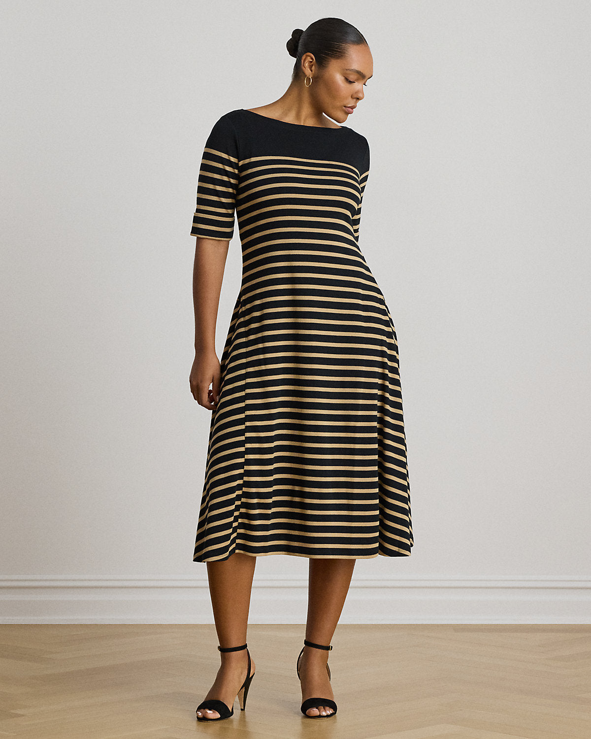 Breton-Stripe Cotton Ribbed Midi Dress
