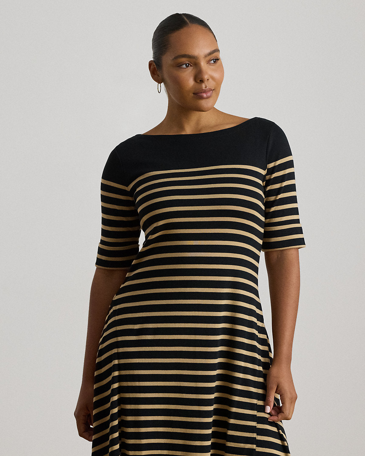 Breton-Stripe Cotton Ribbed Midi Dress
