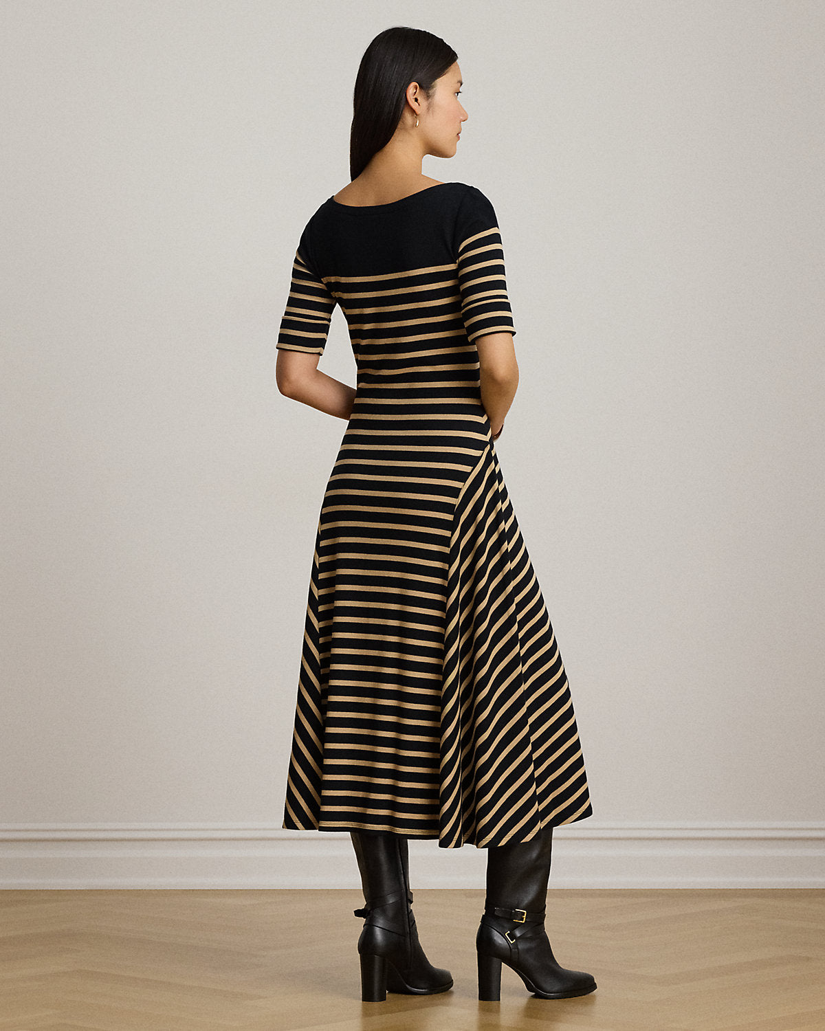 Breton-Stripe Cotton Ribbed Midi Dress