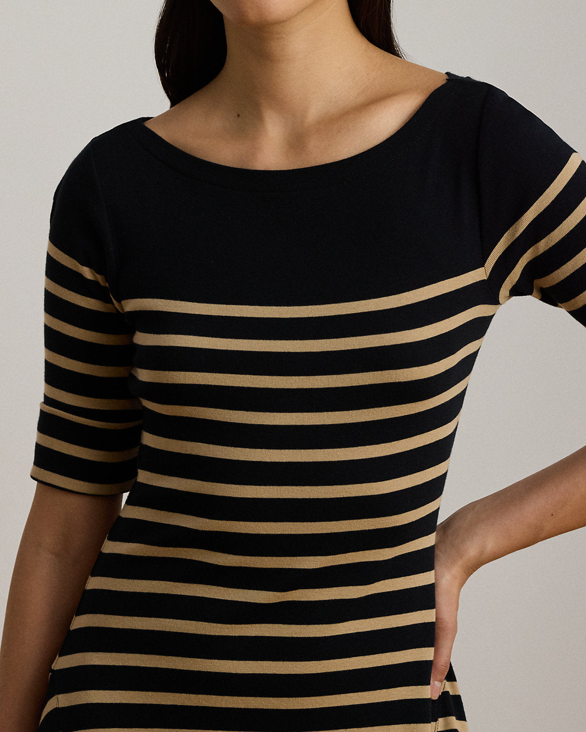 Breton-Stripe Cotton Ribbed Midi Dress