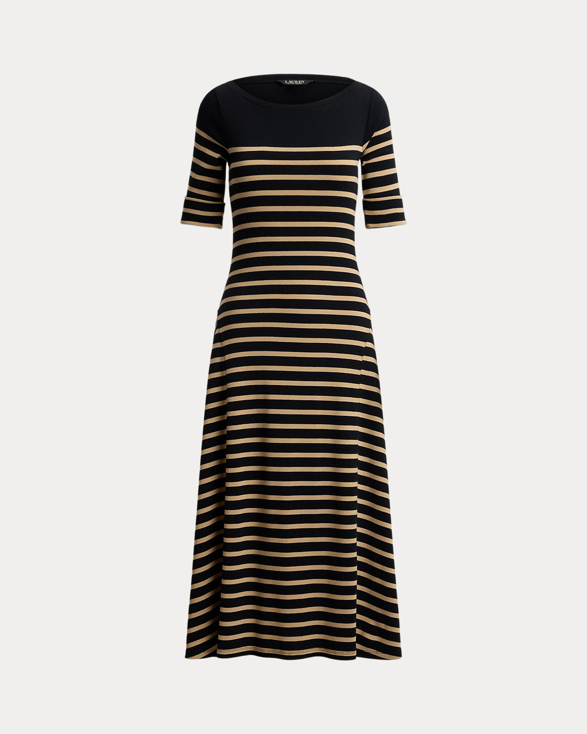 Breton-Stripe Cotton Ribbed Midi Dress