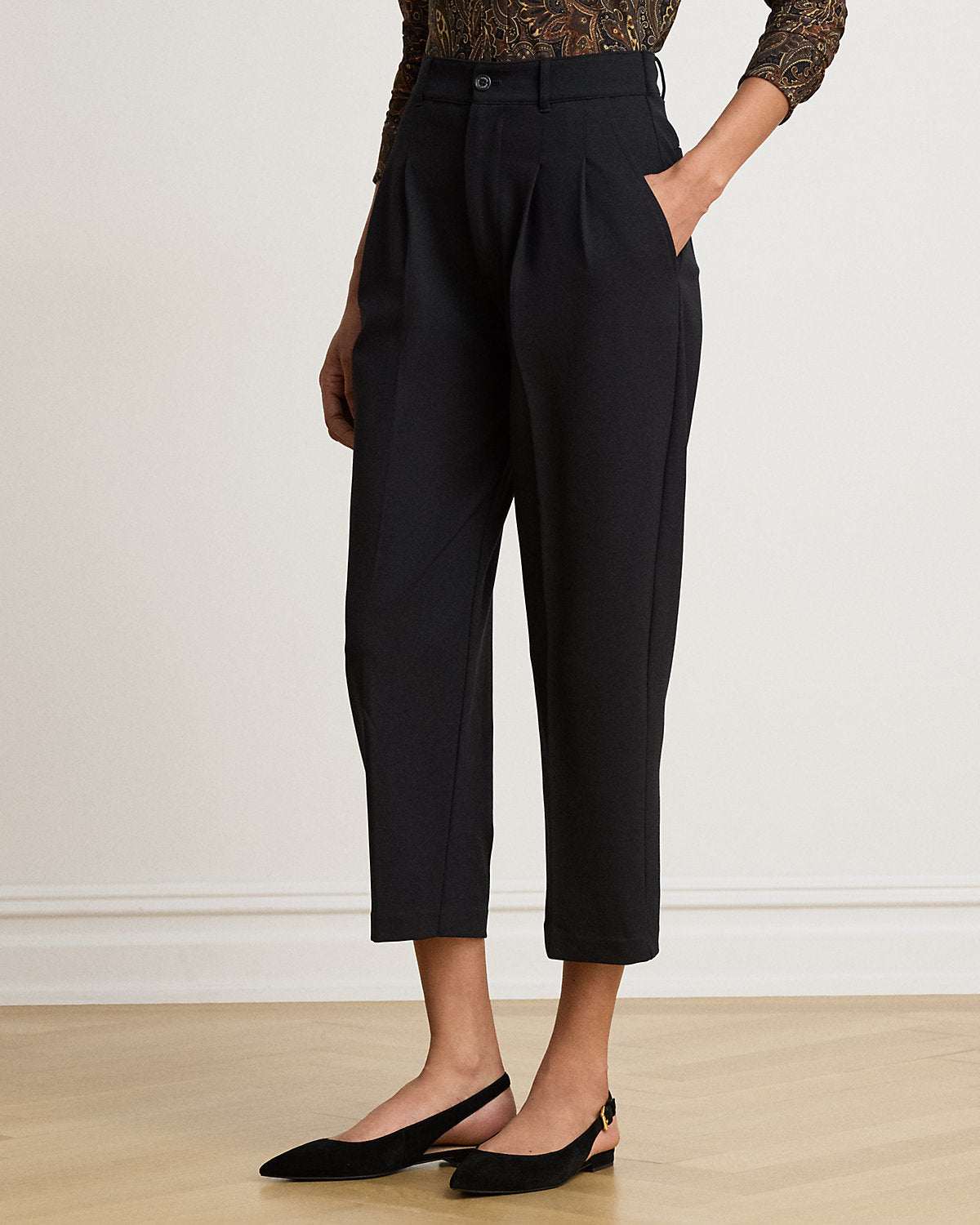 Pleated Ponte Tapered Ankle Pant