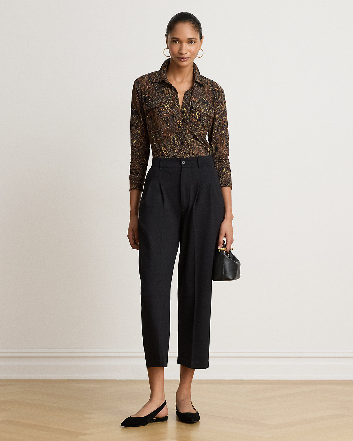 Pleated Ponte Tapered Ankle Pant