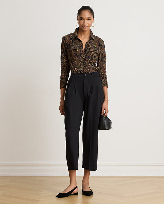 Pleated Ponte Tapered Ankle Pant