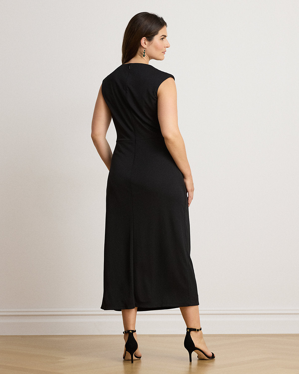 Pleated Jersey Boatneck Midi Dress