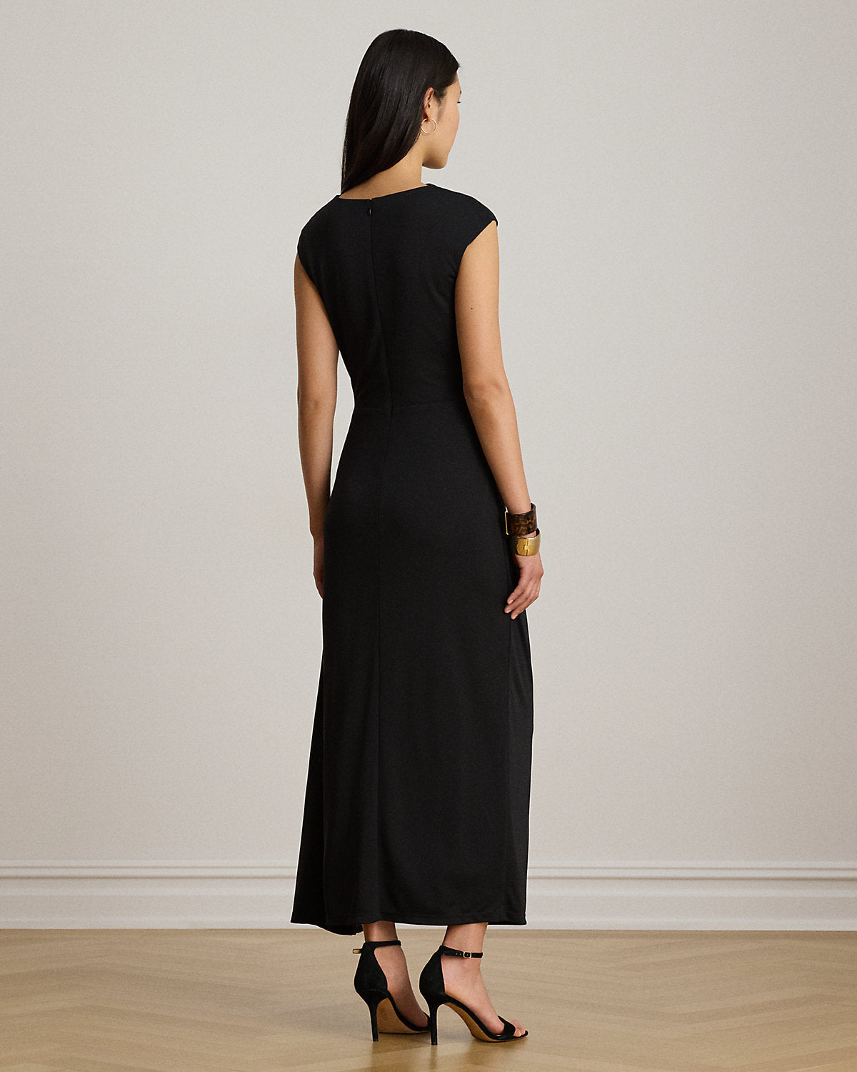 Pleated Jersey Boatneck Midi Dress