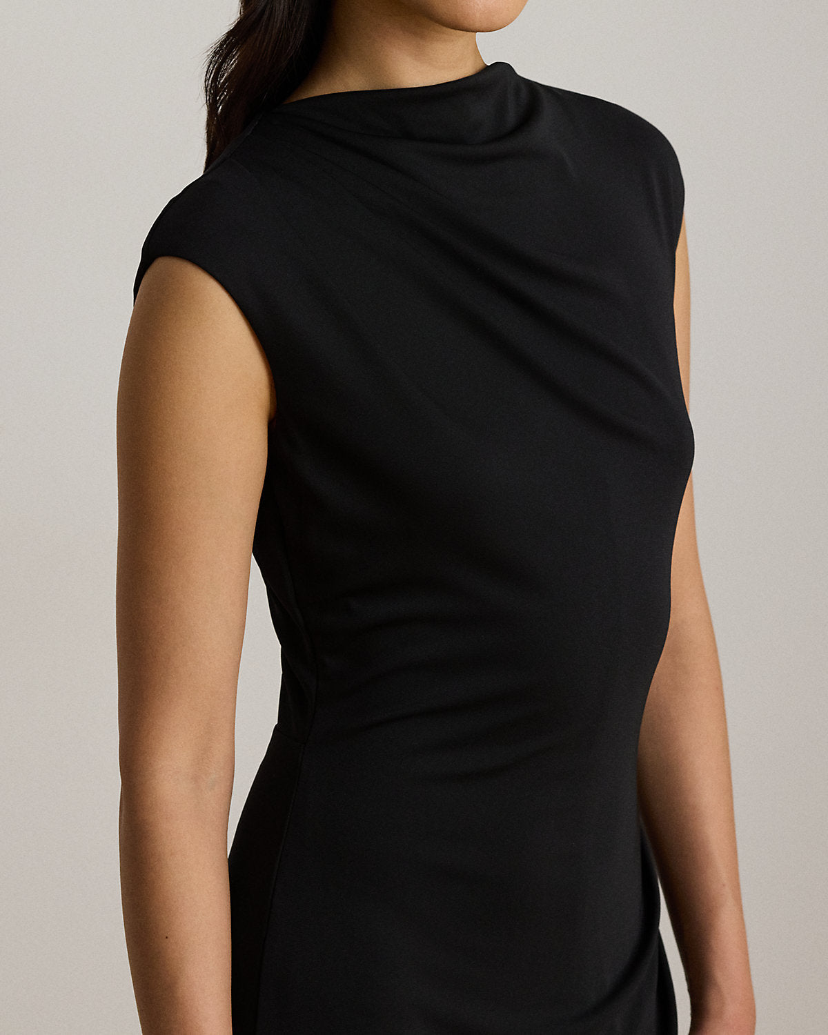Pleated Jersey Boatneck Midi Dress