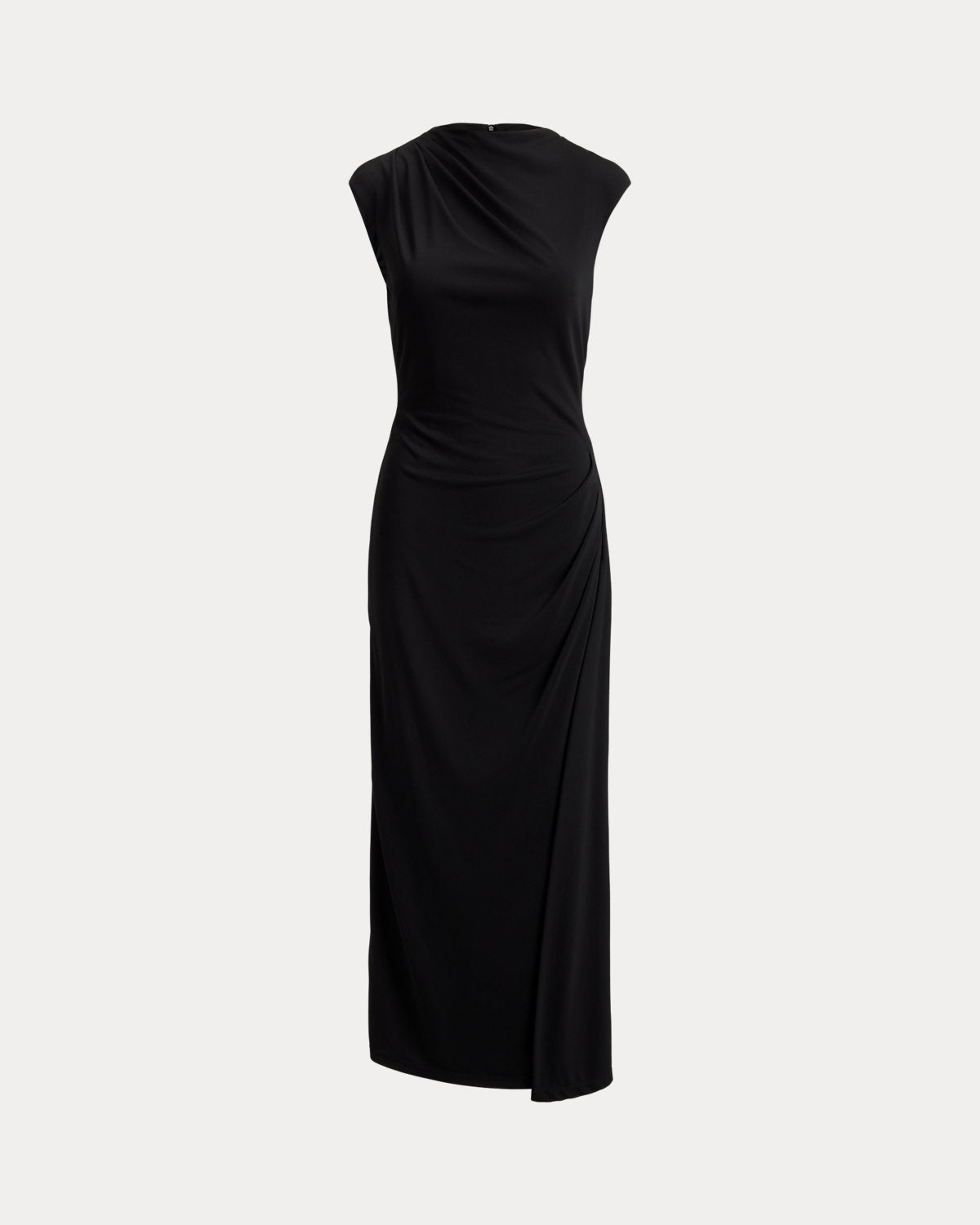 Pleated Jersey Boatneck Midi Dress