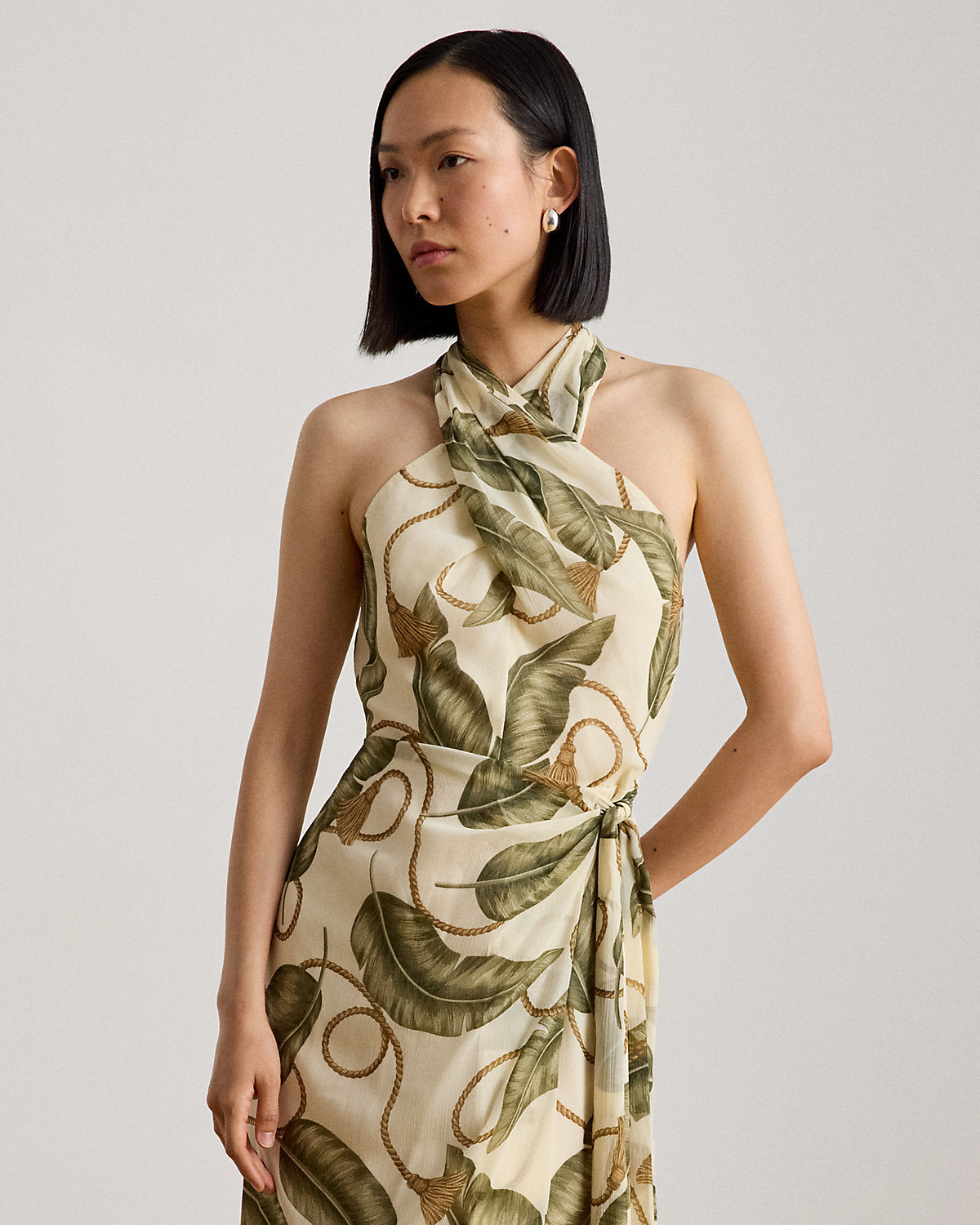 Rope-Print Georgette Halter Midi Dress