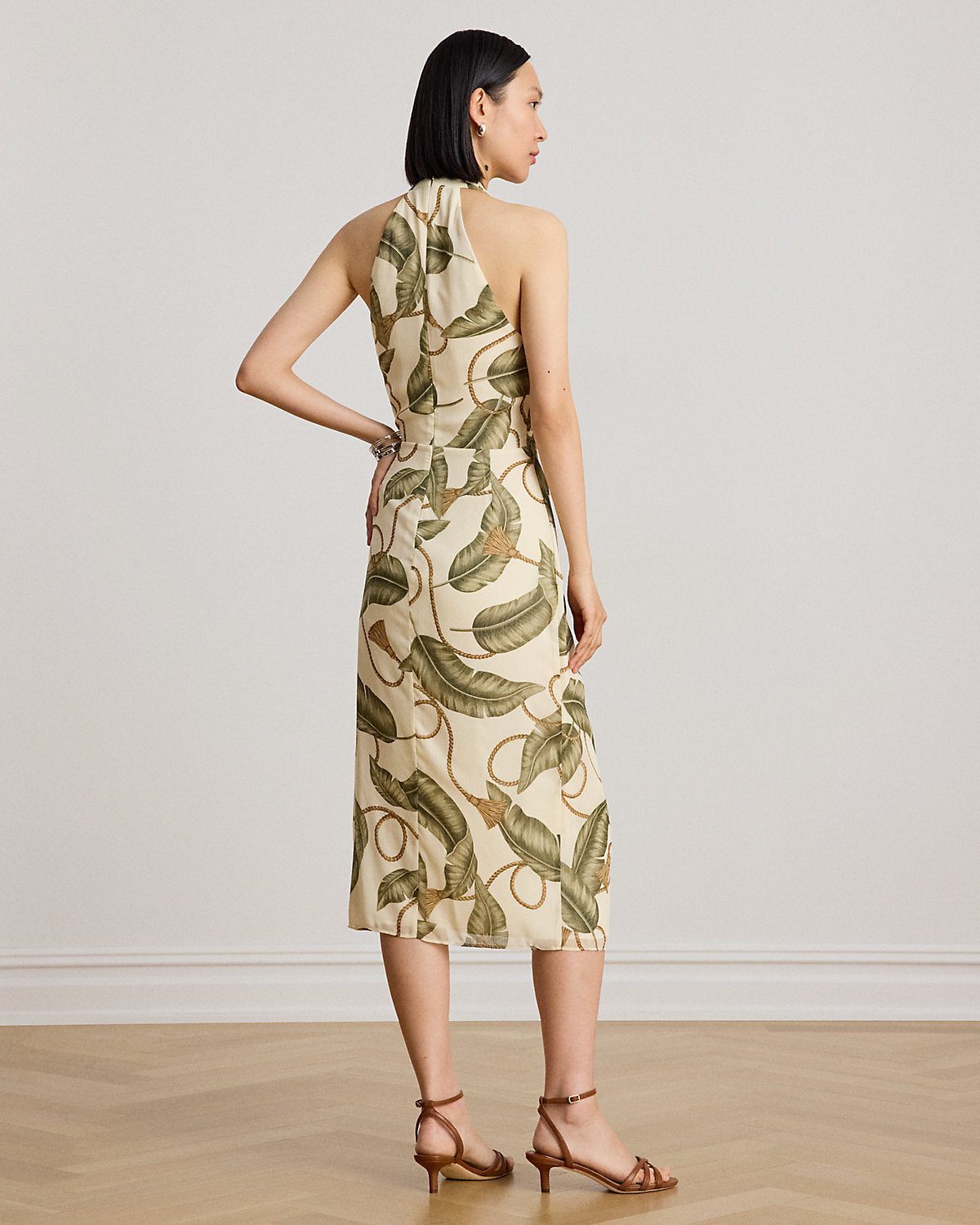 Rope-Print Georgette Halter Midi Dress