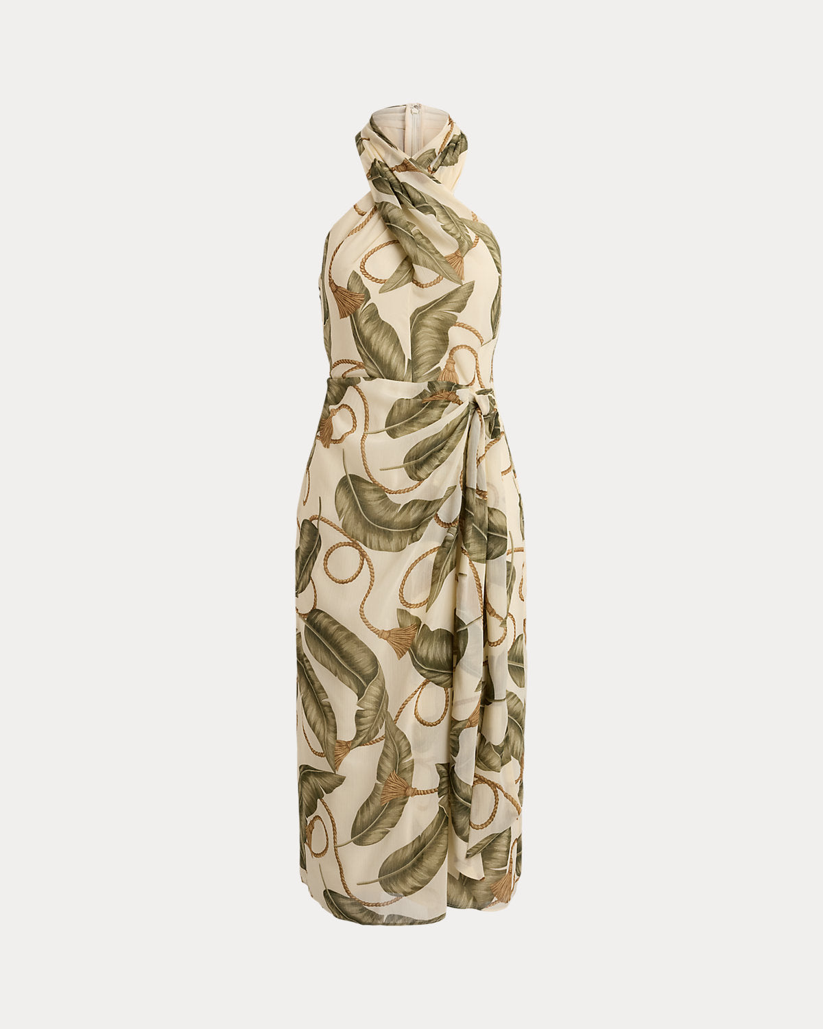 Rope-Print Georgette Halter Midi Dress