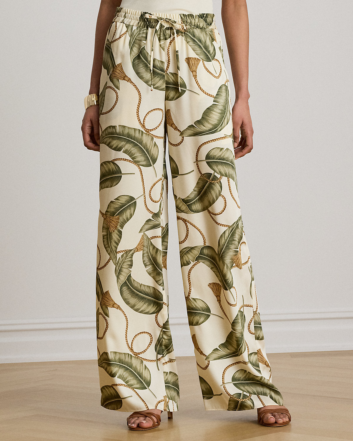 Rope-Print Twill Wide-Leg Pant